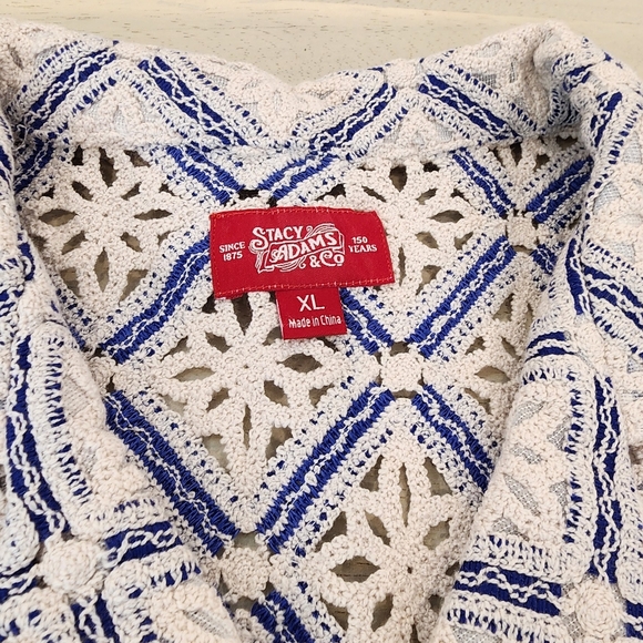 Stacy Adams Men"s Blue Geometric Floral Lattice Crochet Woven Shirt Size XL - Picture 7 of 11